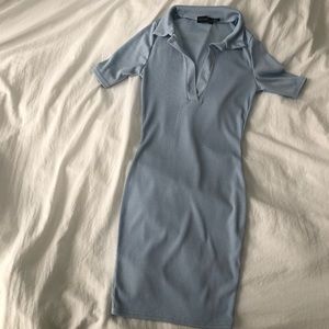 Blue V-Neck Collared Mini Dress